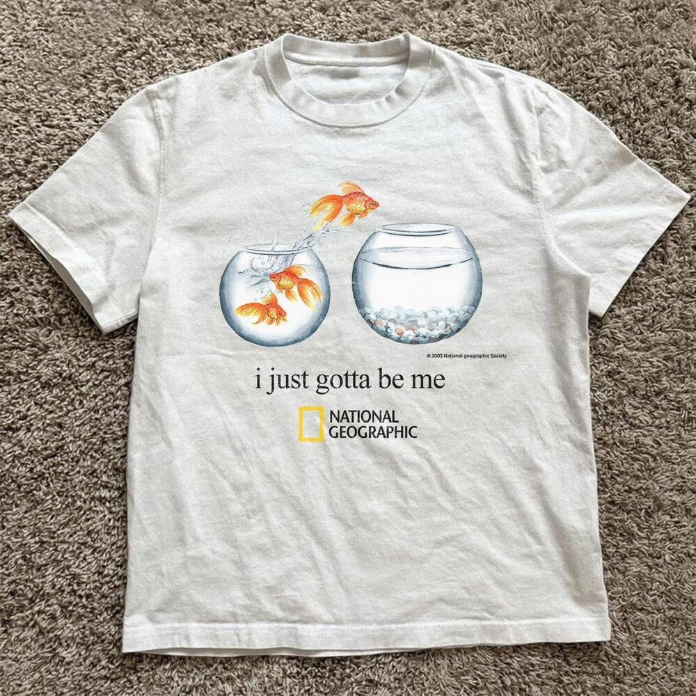 White 1990S National Geographic Fish Tee I Just Gotta Be Me